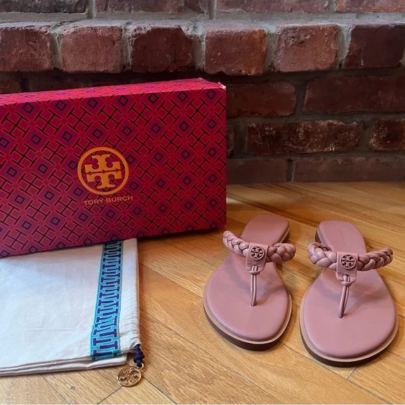 Tory Burch Benton Braided Leather Thong Sandals - Picture 1 of 11